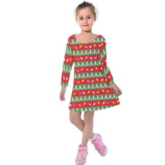 Christmas Papers Red And Green Kids  Long Sleeve Velvet Dress by Ndabl3x