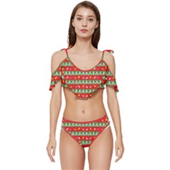Christmas Papers Red And Green Ruffle Edge Tie Up Bikini Set	 by Ndabl3x