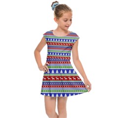 Christmas Color Stripes Pattern Kids  Cap Sleeve Dress by Ndabl3x