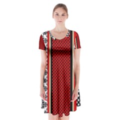 Background Damask Red Black Short Sleeve V-neck Flare Dress by Ndabl3x