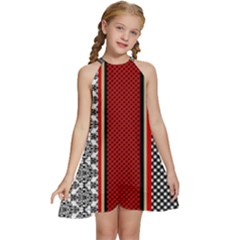 Background Damask Red Black Kids  Halter Collar Waist Tie Chiffon Dress by Ndabl3x