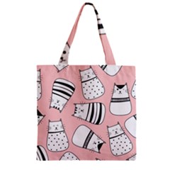 Cute Cats Cartoon Seamless-pattern Zipper Grocery Tote Bag by Vaneshart