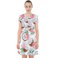 Seamless Pattern Coconut Piece Palm Leaves With Pink Hibiscus Adorable In Chiffon Dress by Vaneshart