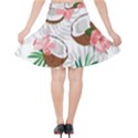 Seamless Pattern Coconut Piece Palm Leaves With Pink Hibiscus Velvet High Waist Skirt View2