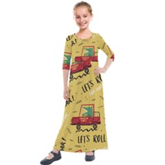 Childish-seamless-pattern-with-dino-driver Kids  Quarter Sleeve Maxi Dress by Vaneshart