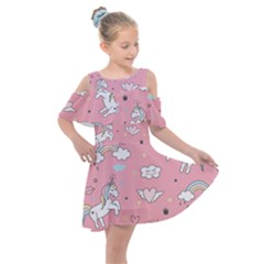 Cute-unicorn-seamless-pattern Kids  Shoulder Cutout Chiffon Dress by Vaneshart