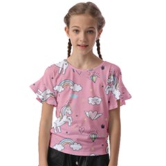 Cute-unicorn-seamless-pattern Kids  Cut Out Flutter Sleeves by Vaneshart