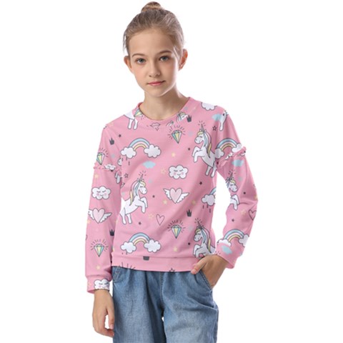 Cute-unicorn-seamless-pattern Kids  Long Sleeve Tee With Frill  by Vaneshart