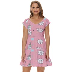 Cute-unicorn-seamless-pattern Short Sleeve Tiered Mini Dress by Vaneshart