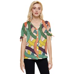 Snake Stripes Intertwined Abstract Bow Sleeve Button Up Top by Vaneshop