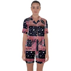 Floral Wall Art Satin Short Sleeve Pajamas Set by Vaneshop