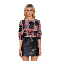 Floral Wall Art Mid Sleeve Drawstring Hem Top by Vaneshop