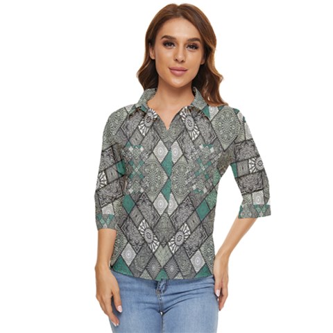 Mandala Decoration Flora Floral Flower Women s Quarter Sleeve Pocket Shirt by Vaneshop