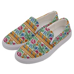 Flower Fabric Design Men s Canvas Slip Ons by Vaneshop