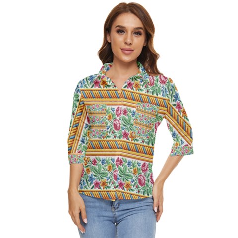 Flower Fabric Design Women s Quarter Sleeve Pocket Shirt by Vaneshop