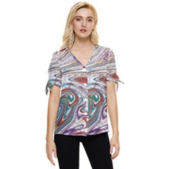 Abstract Background Ornamental Bow Sleeve Button Up Top by Vaneshop