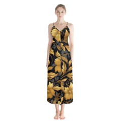 Flower Gold Floral Button Up Chiffon Maxi Dress by Vaneshop