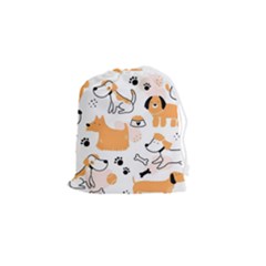 Seamless Pattern Of Cute Dog Puppy Cartoon Funny And Happy Drawstring Pouch (small) by Wav3s