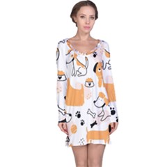 Seamless Pattern Of Cute Dog Puppy Cartoon Funny And Happy Long Sleeve Nightdress by Wav3s