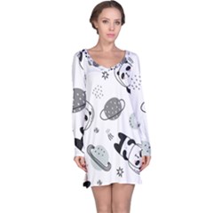 Panda Floating In Space And Star Long Sleeve Nightdress by Wav3s