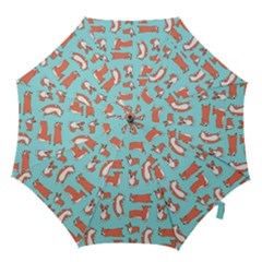 Corgis On Teal Hook Handle Umbrellas (small) by Wav3s