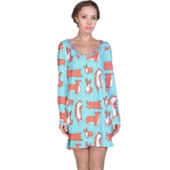 Corgis On Teal Long Sleeve Nightdress by Wav3s