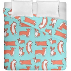 Corgis On Teal Duvet Cover Double Side (king Size) by Wav3s