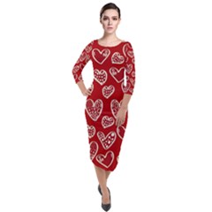 Vector Seamless Pattern Of Hearts With Valentine s Day Quarter Sleeve Midi Velour Bodycon Dress by Wav3s