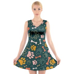 Dog Paw Colorful Fabrics Digitally V-neck Sleeveless Dress by Wav3s