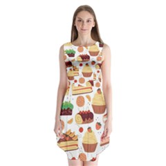 Seamless Pattern Hand Drawing Cartoon Dessert And Cake Sleeveless Chiffon Dress   by Wav3s