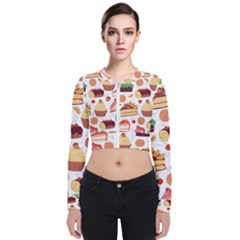 Seamless Pattern Hand Drawing Cartoon Dessert And Cake Long Sleeve Zip Up Bomber Jacket by Wav3s