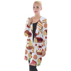 Seamless Pattern Hand Drawing Cartoon Dessert And Cake Hooded Pocket Cardigan by Wav3s