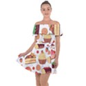 Seamless Pattern Hand Drawing Cartoon Dessert And Cake Off Shoulder Velour Dress View1