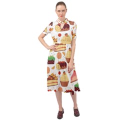 Seamless Pattern Hand Drawing Cartoon Dessert And Cake Keyhole Neckline Chiffon Dress by Wav3s