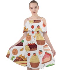 Seamless Pattern Hand Drawing Cartoon Dessert And Cake Cut Out Shoulders Chiffon Dress by Wav3s