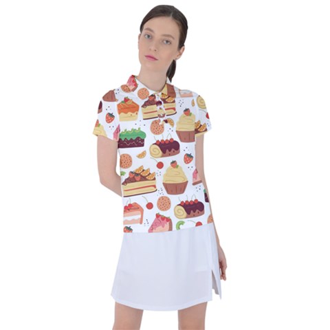 Seamless Pattern Hand Drawing Cartoon Dessert And Cake Women s Polo Tee by Wav3s