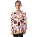 Seamless Pattern Hand Drawing Cartoon Dessert And Cake Kids  V Neck Casual Top View1