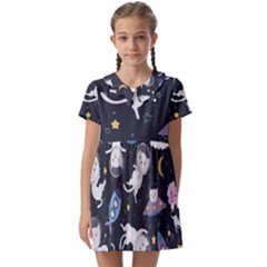 Space Cat Illustration Pattern Astronaut Kids  Asymmetric Collar Dress by Wav3s