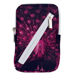 Peacock Pink Black Feather Abstract Belt Pouch Bag (small) by Wav3s