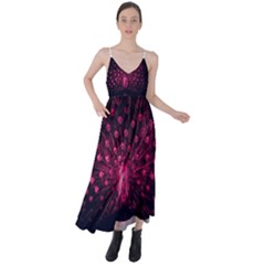 Peacock Pink Black Feather Abstract Tie Back Maxi Dress by Wav3s