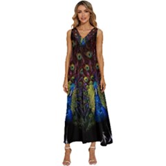 Peacock Feathers V-neck Sleeveless Loose Fit Overalls by Wav3s