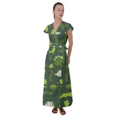 Cute Dinosaur Pattern Flutter Sleeve Maxi Dress by Wav3s