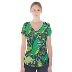 Dino Kawaii Short Sleeve Front Detail Top by Wav3s