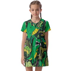 Dino Kawaii Kids  Asymmetric Collar Dress by Wav3s