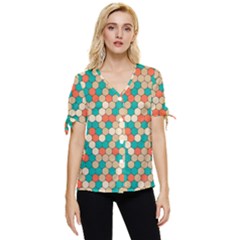 Multicolored Honeycomb Colorful Abstract Geometry Bow Sleeve Button Up Top by Vaneshop