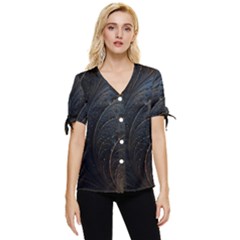 Abstract Dark Shine Structure Fractal Golden Bow Sleeve Button Up Top by Vaneshop