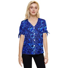 Blue Bubbles Abstract Bow Sleeve Button Up Top by Vaneshop