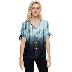 Tree Night Dark Forest Bow Sleeve Button Up Top by Vaneshop