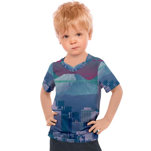 The Sun City Tokyo Japan Volcano Kyscrapers Building Kids  Sports Tee by Grandong