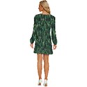 Forest Illustration Long Sleeve Waist Tie Ruffle Velvet Dress View4